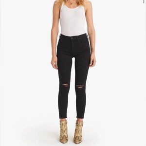 Mother Looker Ankle Fray Jeans Black Distressed size 29